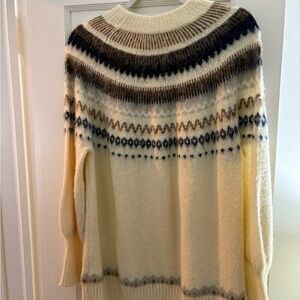 J. Crew Cream and Brown Patterned Sweater